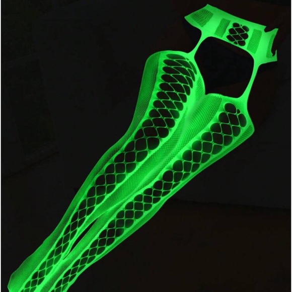 Glow in the dark green fishnet garter stockings one size nwt - Picture 5 of 10